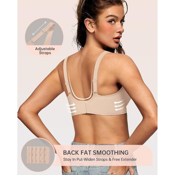 Women’s Deep V Wireless Bra Supportive Seamless T-Shirt Plunge Bralette Small - Picture 3 of 8